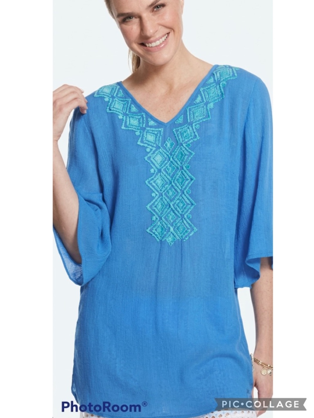 Lilly Pulitzer x Target Tunic Top Blue Gauze Embroidered M Boho Chic